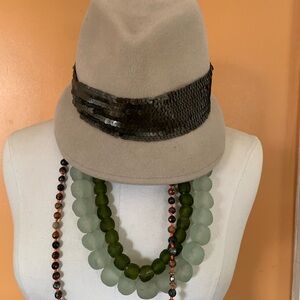 Eugenia Kim Beige Felt Fedora with Black Sequin Band